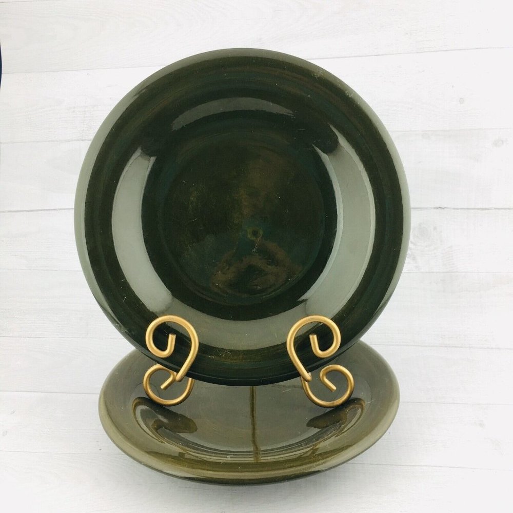 Tabletops Unlimited ESPANA Stoneware Olive Green Solid Lunch Salad Plates Set 2
